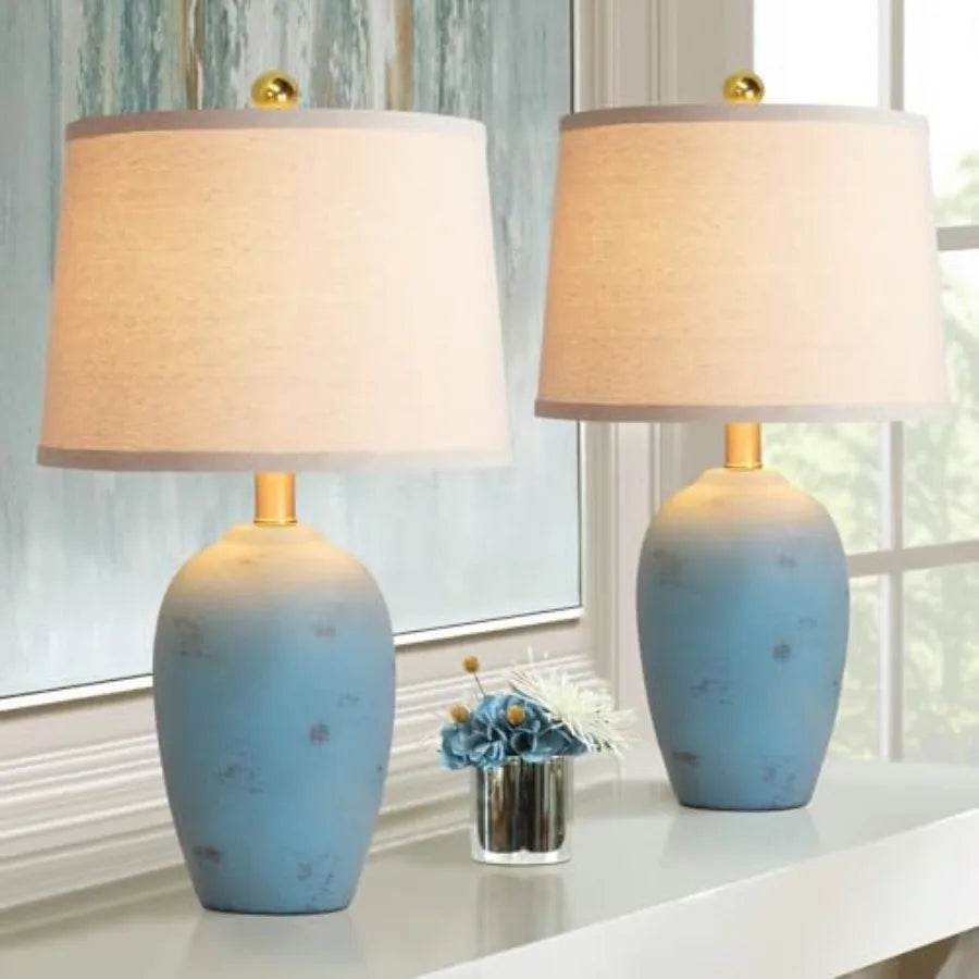 21'' Set of 2 Coastal Small Ceramic Lamps for Bedroom, Traditional Nightstand Bedside Desk Table Lamp for Living Room Office Do