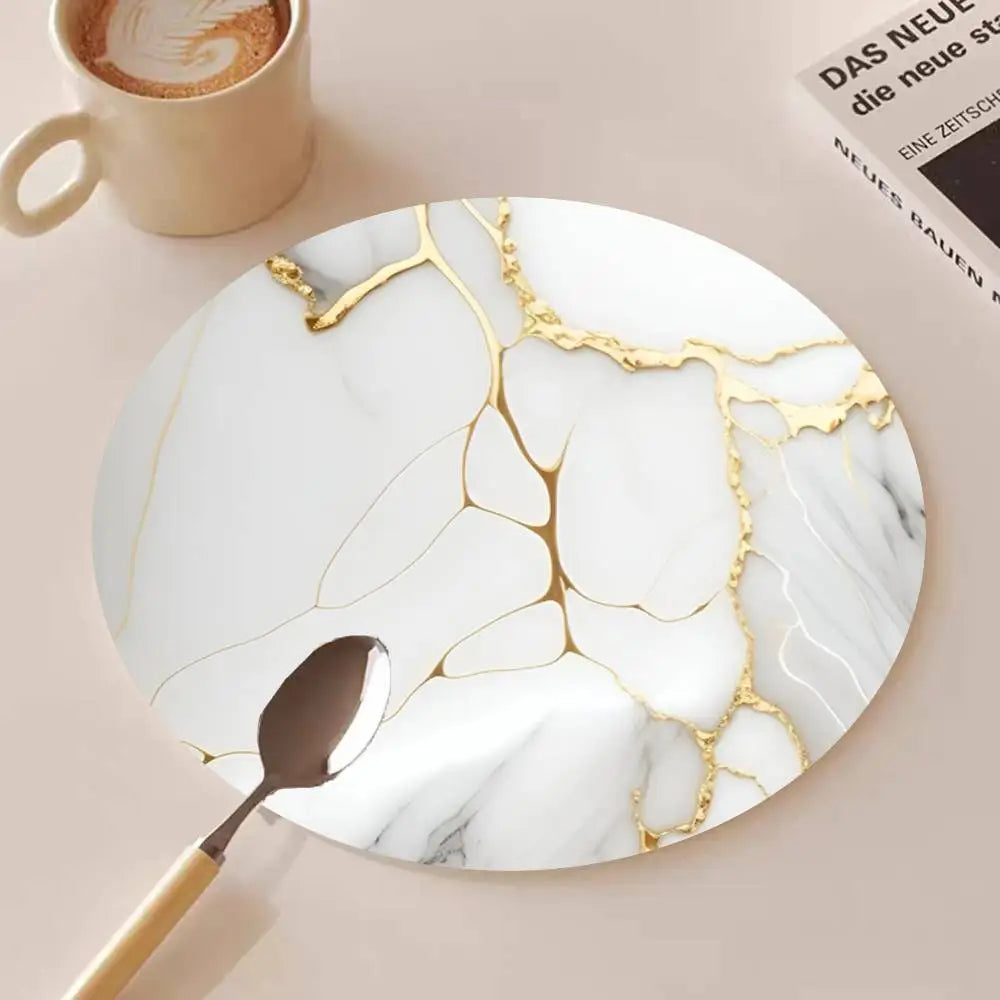 Golden Line Marble Pattern Round Wooden Coasters Suitable For Restaurants And Coffee Home Gift Choice Holidays