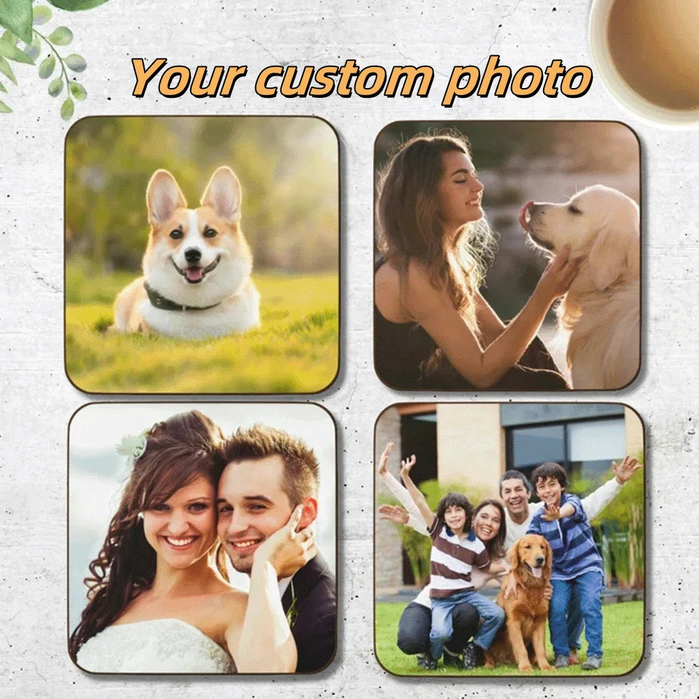 Customized Personalized Square Photo Coasters Free Custom Text Photo Logo Creative Tea Coasters For Family And Friends Wholesale