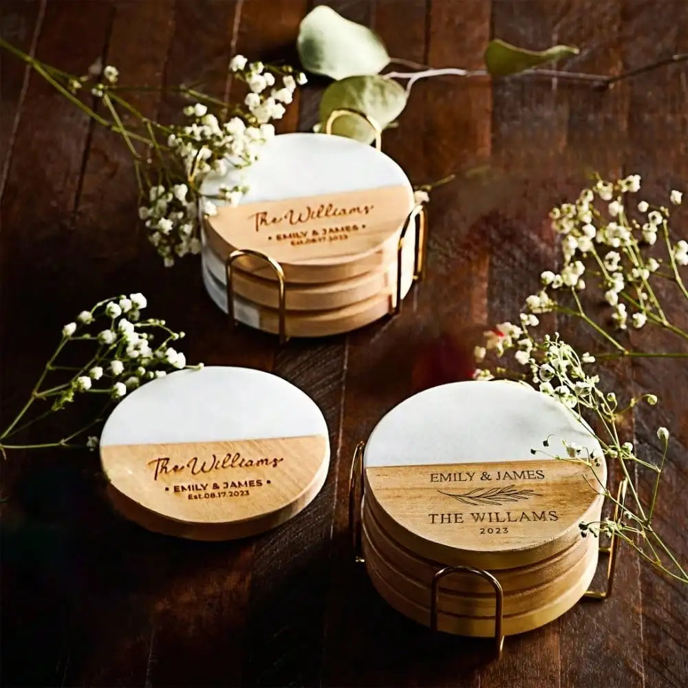 1 PC Custom Engraved Marble Coaster Set for Wedding, Anniversary, Engagement & Housewarming
