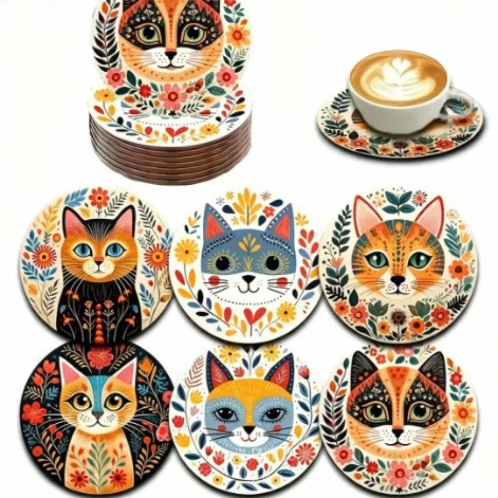 6/8Pcs/set Wooden Placemat Set Design Circular Gathering Family Party Desktop Decoration Wooden Crafts Home Table Linen Coaster