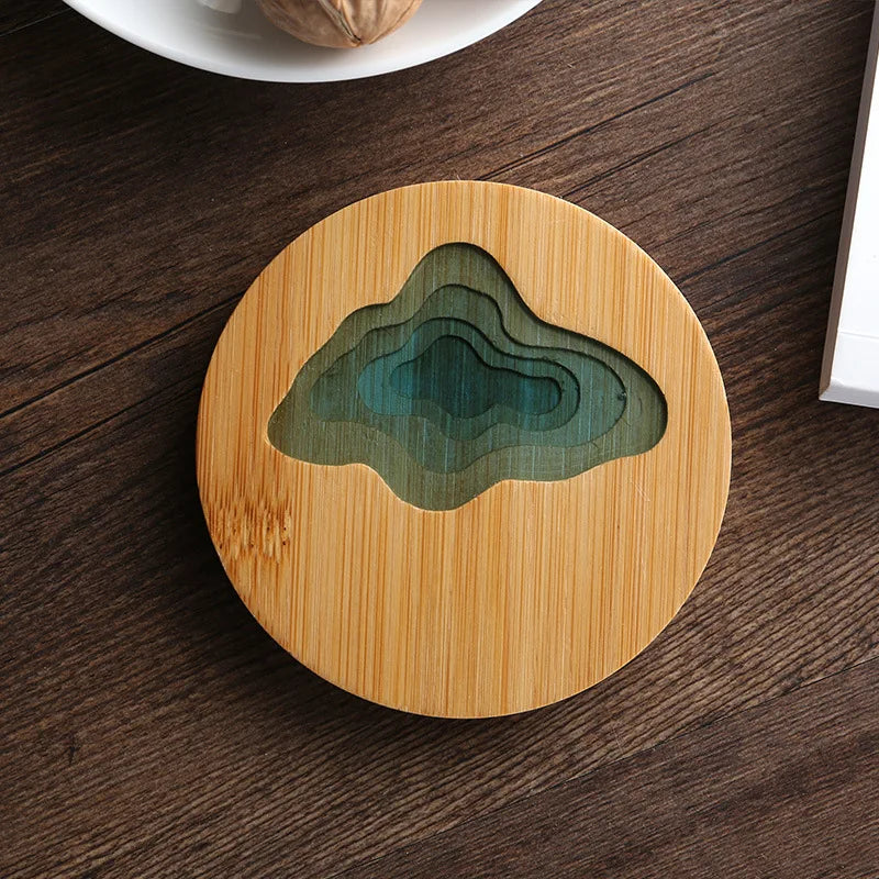 Creative Epoxy Resin Transparent Bamboo Round Tea Coaster Cup Holder Potholder Kung Fu Tea Set Tea Ceremony Accessories Supplies
