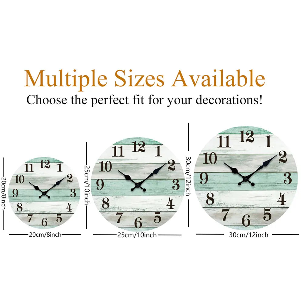 Rustic Mint Green Wood Wall Clock Time Management  Silent Quartz Clock Farmhouse Coastal Decor for Living Room Bedroom Kitchen
