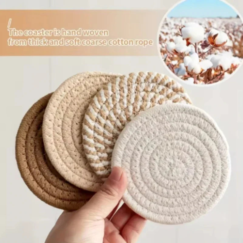 4/8 PCS Set Absorbent Coasters for Drinks, Minimalist Cotton Woven Coasters Coffee Table Decor Boho Cute Cup Coasters