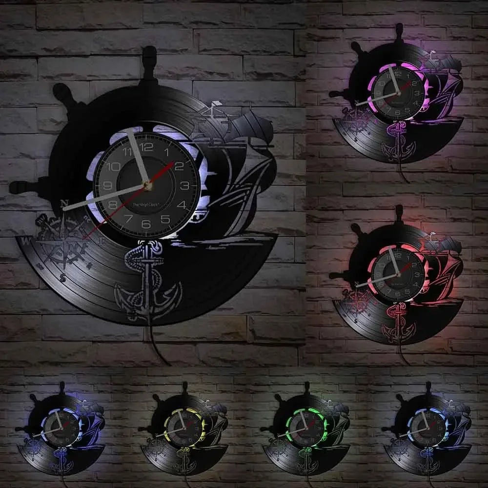 Boat Yacht Wheel Vintage Wall Clock Ship Steering Wheel Sea Conqueror Sailing Lase Cut Longplay Wall Watch Captain Voyager Gift