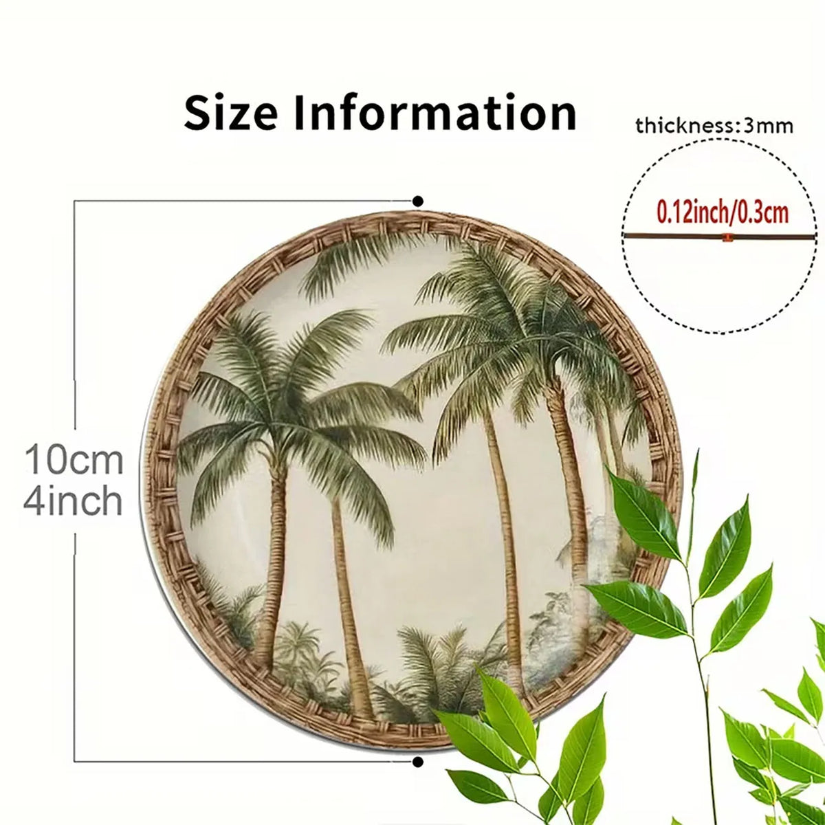 4Pcs Coastal Style Wooden Coasters, Tropical Palm Tree Coasters for Bar & Home Use
