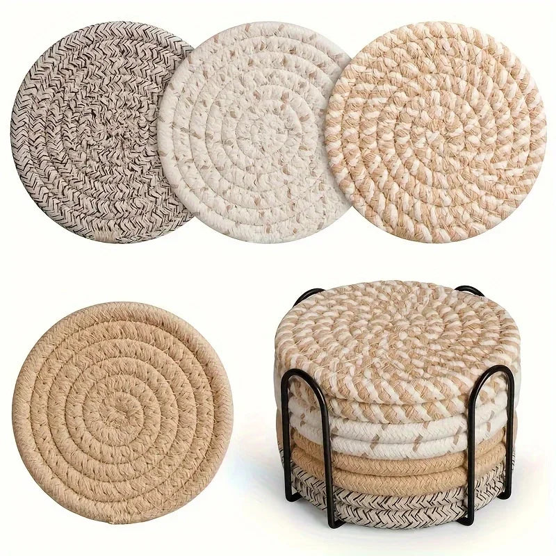 4/8 PCS Set Absorbent Coasters for Drinks, Minimalist Cotton Woven Coasters Coffee Table Decor Boho Cute Cup Coasters