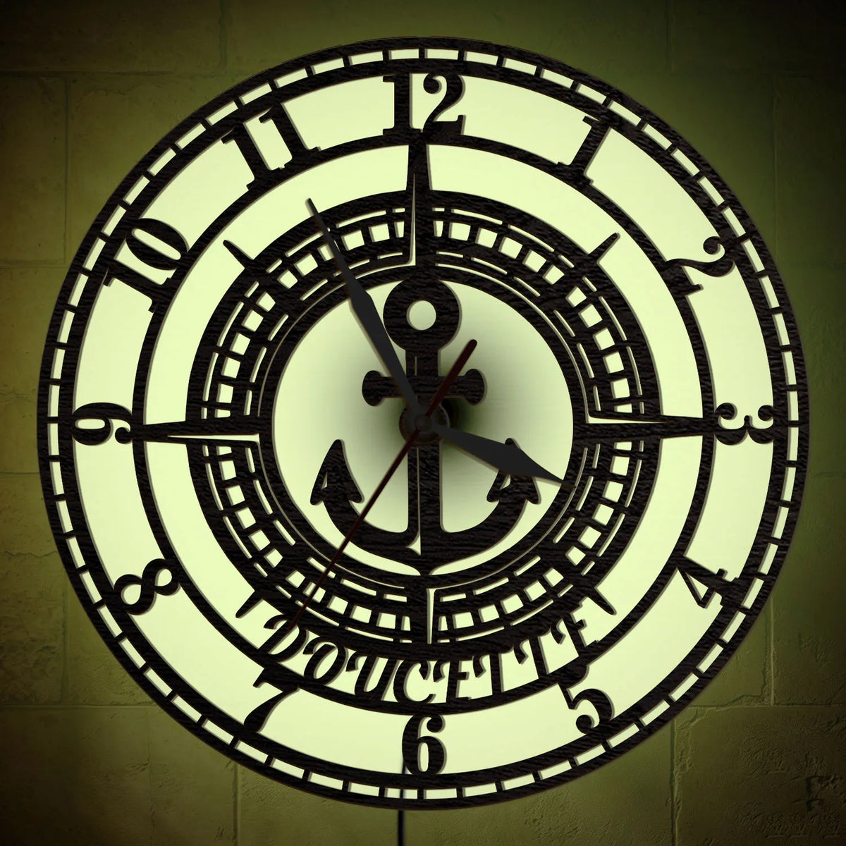 Custom Name Nautical Anchor Compass Wall Clock For Coastal Nautical Home Cabin Color Changing RGB LED Night Light Wall Clock