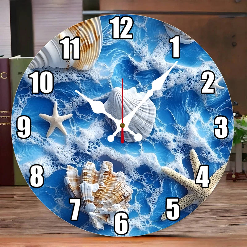 Dolphin Anchor Wooden Round Silent Hanging Wall Clock, Suitable For Living Room, Office, Study Room, Bedroom, Home Decoration
