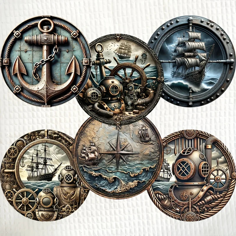 Retro Boat Navigation 2D Wooden Coaster Cup Pad Tea Coffee Cup Holder Kitchen Tabletop Protection Essential Home Decor Item 6PCS