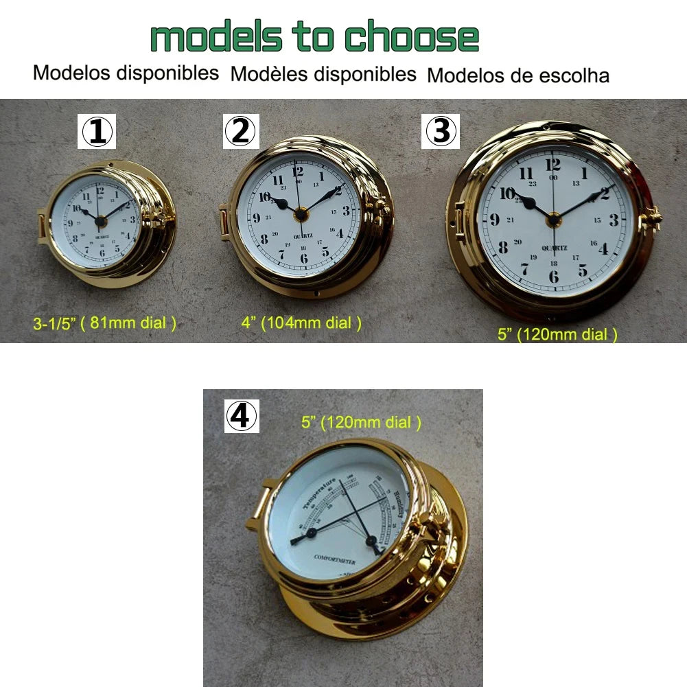 Nautical Brass Case Navigation Porthole Wall Clocks sailing items