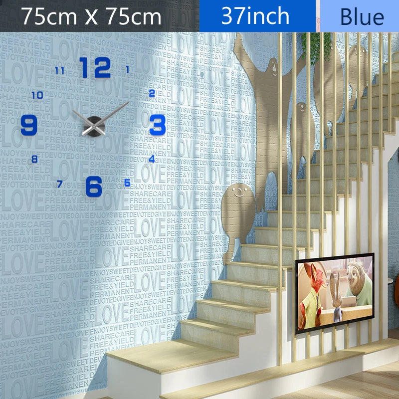 Fashion 3D Mediterranean Style Big Size Blue Wall Clock Mirror Sticker DIY Brief Living Room Decor Meeting Room Wall Clock