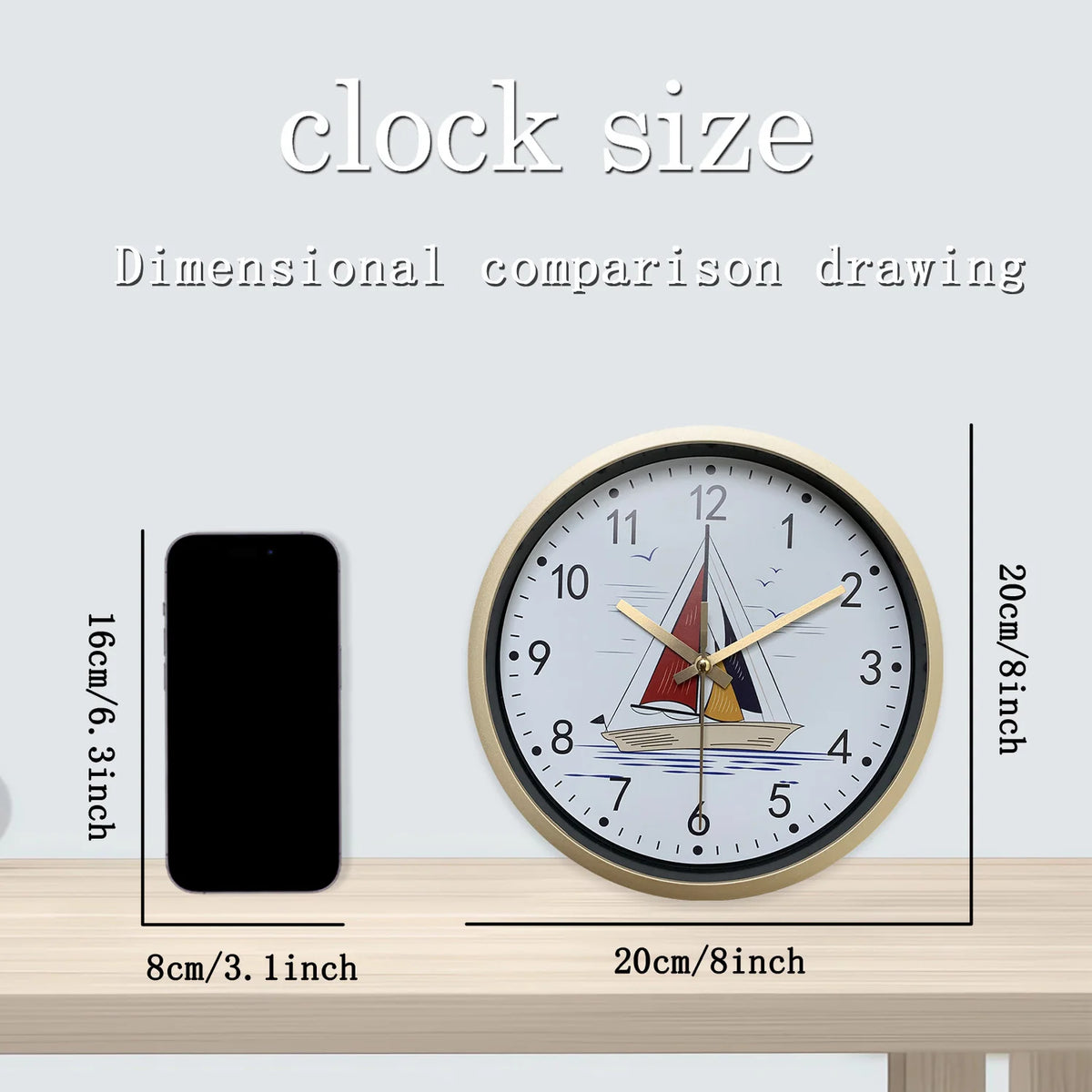 Freedom of the Sea Sailboat Design Wall Clock, 8-Inch Home Silent Clock, Decorated Living Room, Bedroom, Den, Bathroom