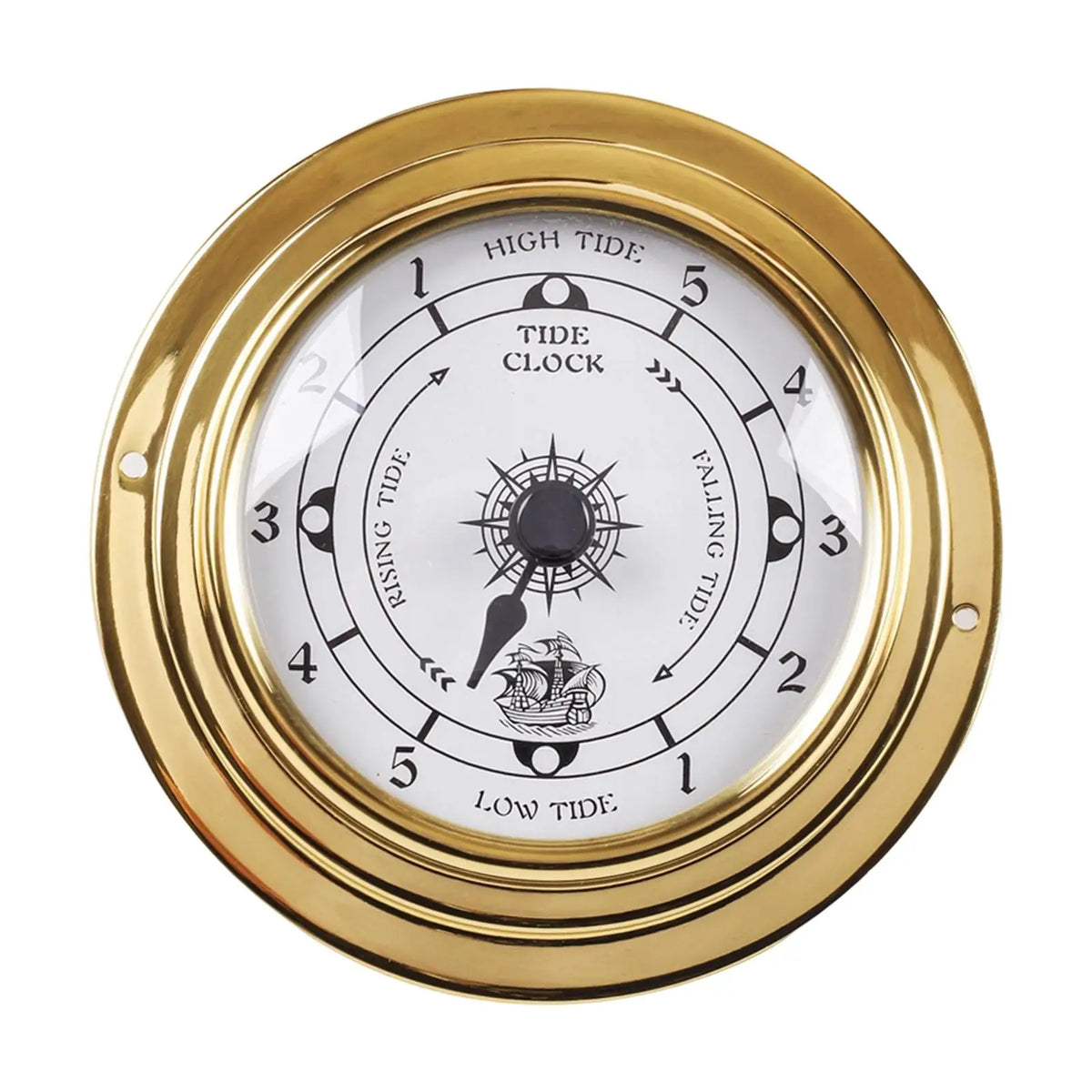 Compact Nautical Tide Clock Brass Material Silent Sweep Low Tide Indicator for Boat Cabin Greenhouse Patio Wall Decor