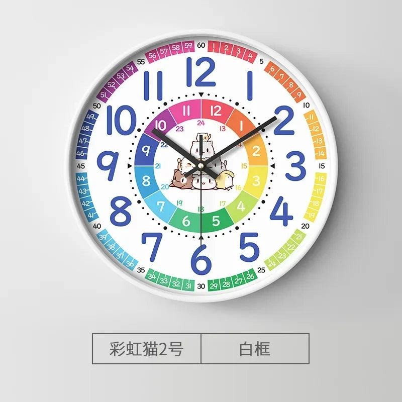Silent Teaching Time Clock for Kids 8-Inch Kids Room Wall Decor Analog Clock Non Ticking Telling Time Teaching Wall Clock