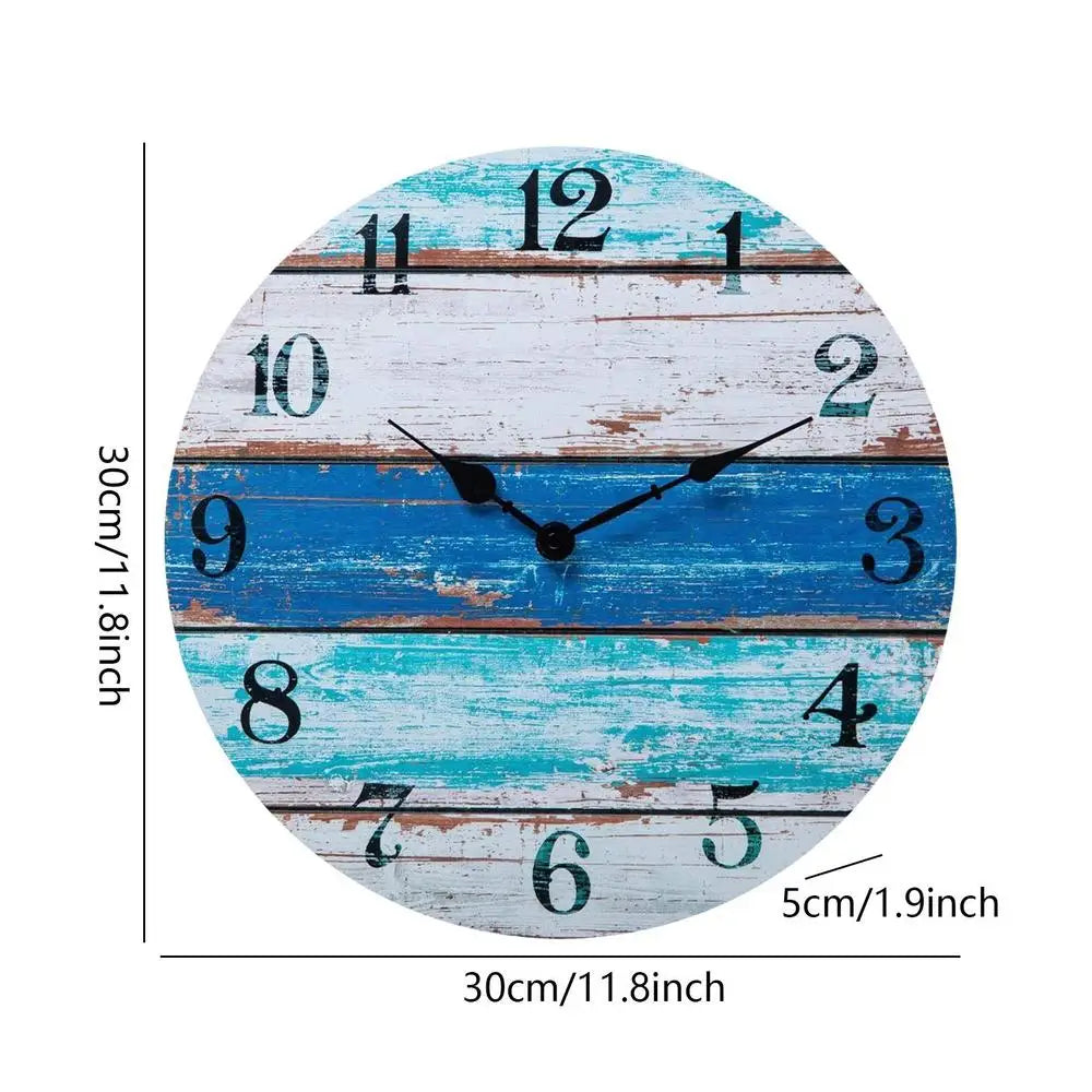 Beach Blue Wall Clocks Non Ticking Vintage Rustic Coastal Clock for Girl Boy Bedroom Bathroom Kitchen Living Room Office