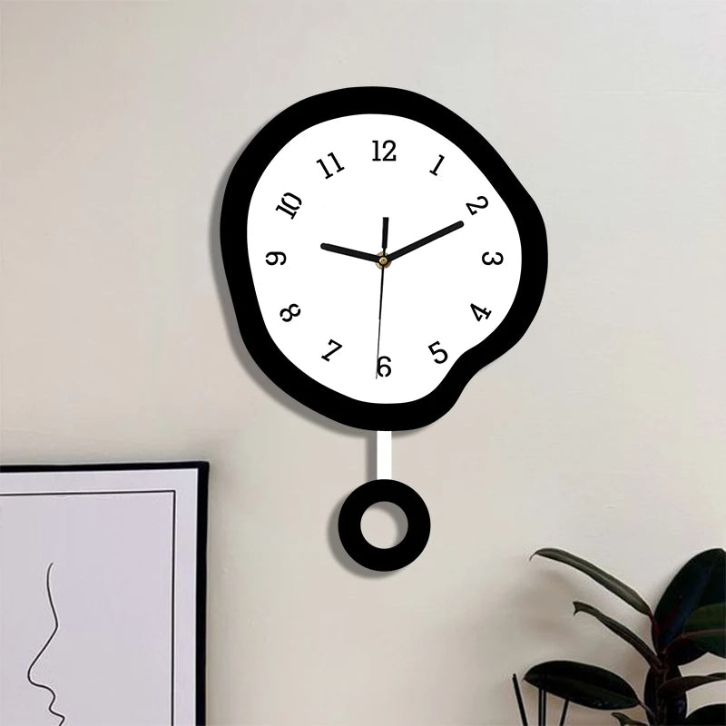 Twisted elliptical swinging wall clock, creative and fun with pendulum, silent clock suitable for living room, kitchen