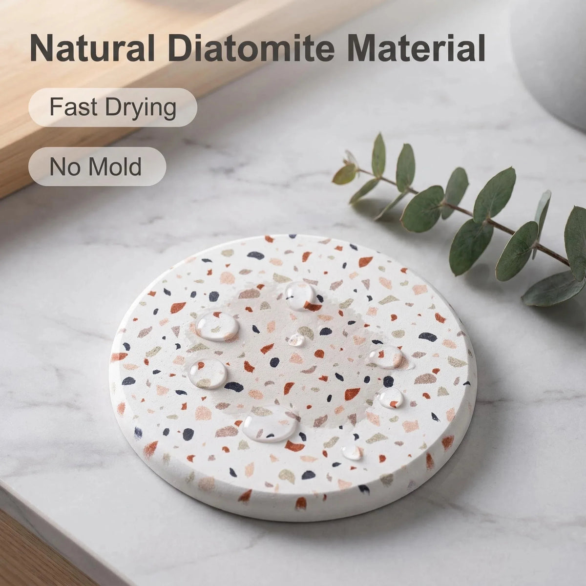 1pc Diatomite Stone Coasters, Quick-Dry Absorbent Non-Slip Cup Mat, Sweat-Proof Heat-Resistant, Desk Kitchen Aesthetic Decor