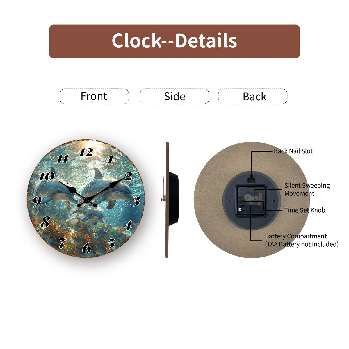 Underwater Dolphins Wall Clock, Ocean Life Theme Decor
