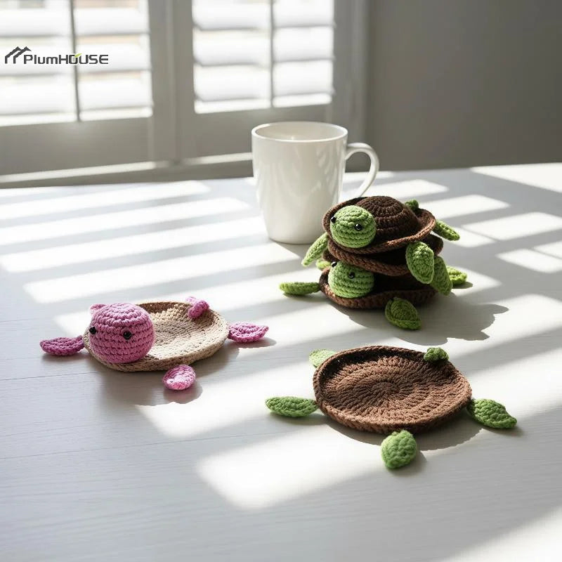 Handmade Crochet Turtle Coaster, Fun Animal Mug Rug, Creative Knitting Housewarming Gift, Home Decor, Gift For Daughter, Mom