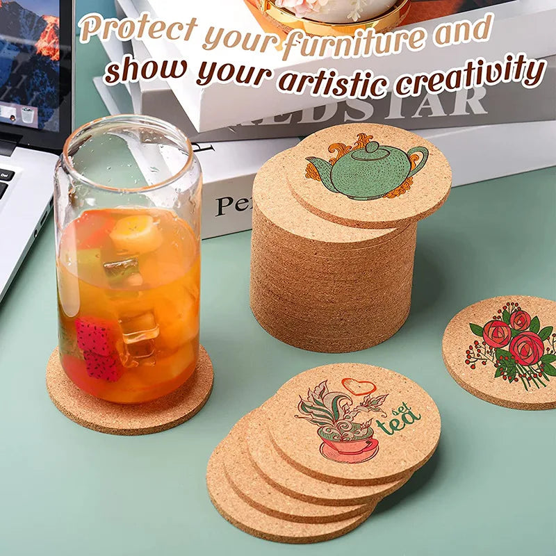 5/10/20/30PCS Round Wood Mats Natural Cork Coasters Durable Non Slip Tea Cup Drink Holder Coasters for Coffee DIY Home Supplies