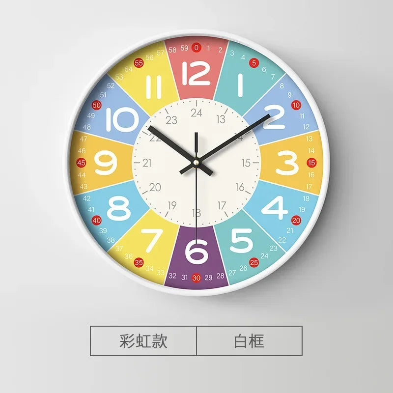Silent Teaching Time Clock for Kids 8-Inch Kids Room Wall Decor Analog Clock Non Ticking Telling Time Teaching Wall Clock