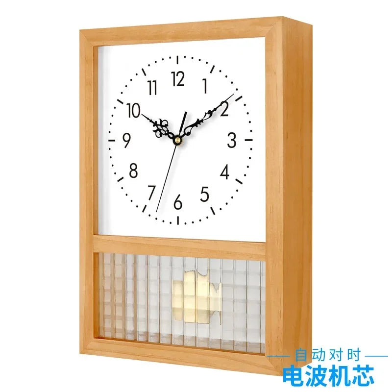 Japanese Retro Solid Wood Clock Household Living Room Bedroom Square Art Table Decoration Rocking Wall Clock Home Decoration