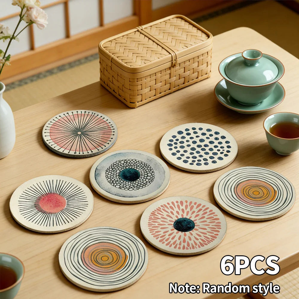 Art Design Coaster Set 6 Pcs Heat Resistant Non-Slip Drink Coasters for Home Office Cafe Decor