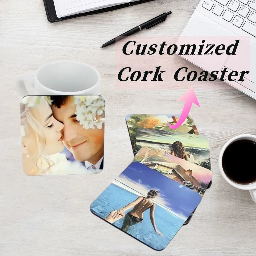 Customized Non-Slip Cork Coaster Photo Personalized Natural Wooden Cup Mat Heat Insulation Pads Tea Coffee Mug Coasters Deco