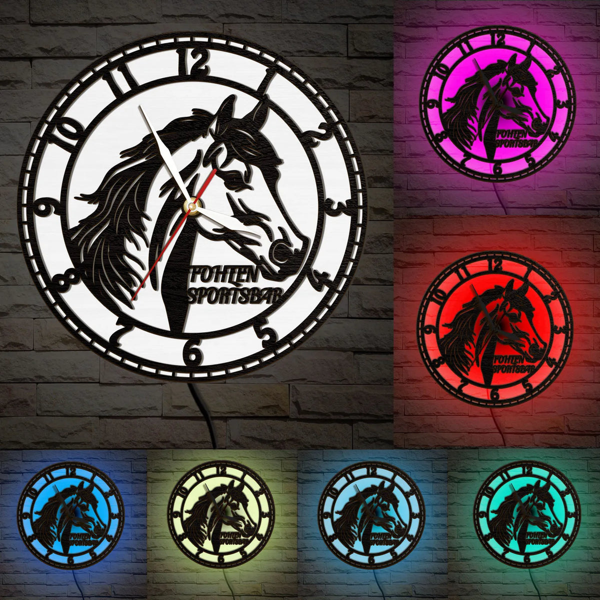 Personalized Horse Head Wooden Backlit Wall Clock Farm Ranch RGB Color Changing Glowing LED Sign Farm Ranch Custom Wall Clock