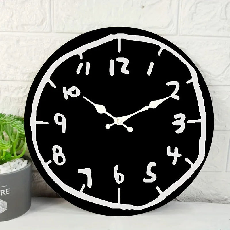 1Pc 20/30/40cm Wooden Silent Hanging Wall Clock for Living Room Office Study Room Bedroom Home Decor Creative Hand Drawing Clock