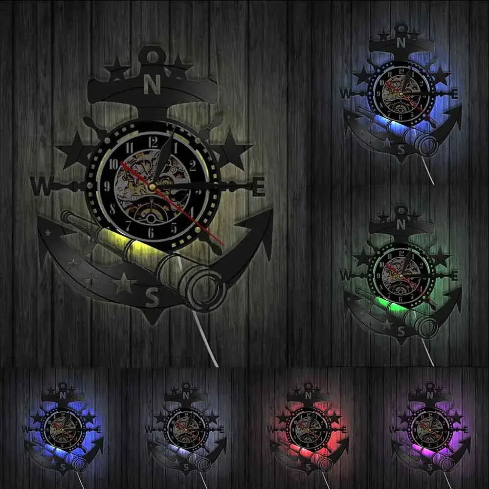 Boat Yacht Wheel Vintage Wall Clock Ship Steering Wheel Sea Conqueror Sailing Lase Cut Longplay Wall Watch Captain Voyager Gift