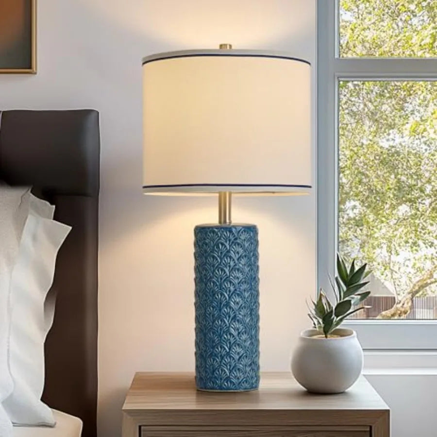 Farmhouse Bedside Table Lamp Set of 2, Modern Ceramic Lamps for Living Room, 3 Color Temperature Rustic Table Lamps for Bedroom