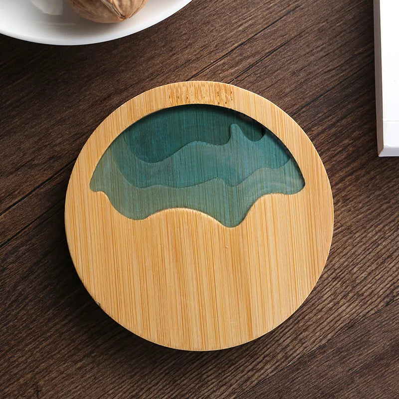 Creative Epoxy Resin Transparent Bamboo Round Tea Coaster Cup Holder Potholder Kung Fu Tea Set Tea Ceremony Accessories Supplies