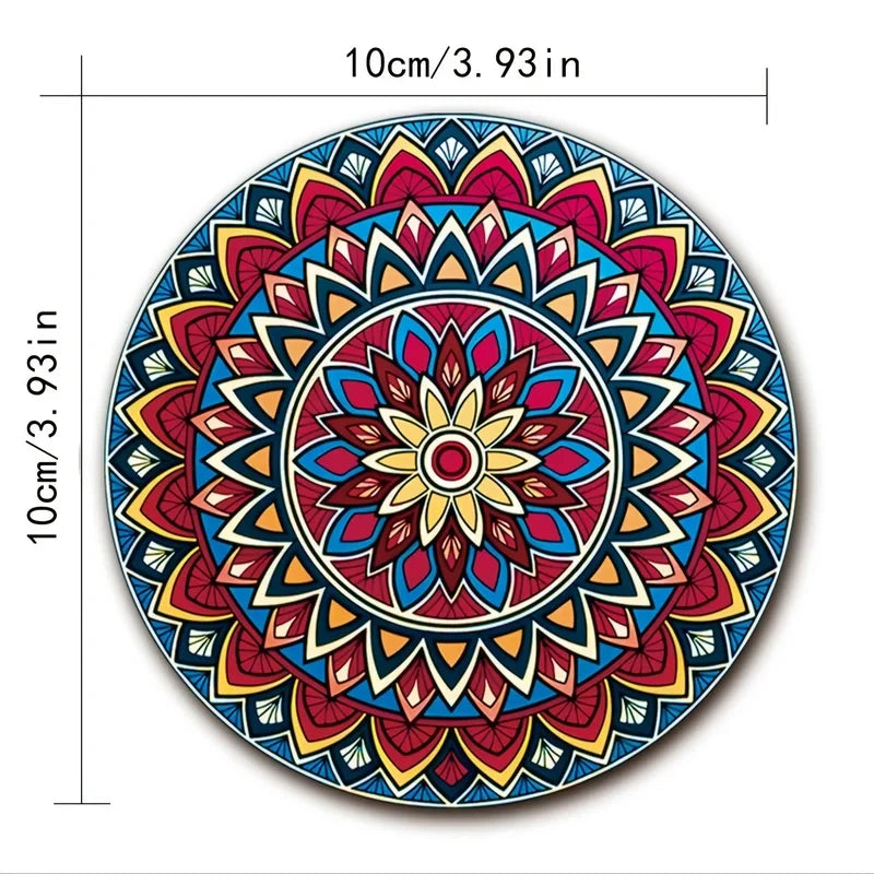 8Pcs Wooden Mandala Coasters, Heat Resistant Cup Mats for Home Bar Office Holiday Party Decoration