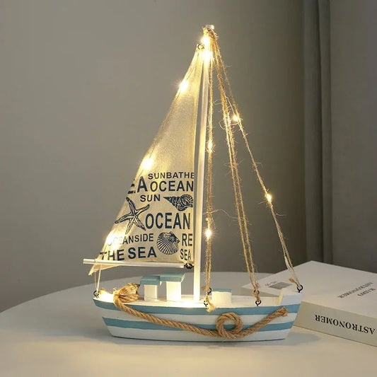 Wooden Sailing Boat Figurines,Mediterranean Style Wood Sailboat Handwork Crafts,Home Living Room Nautical Decoration Gifts - Unique Finds Market LLC