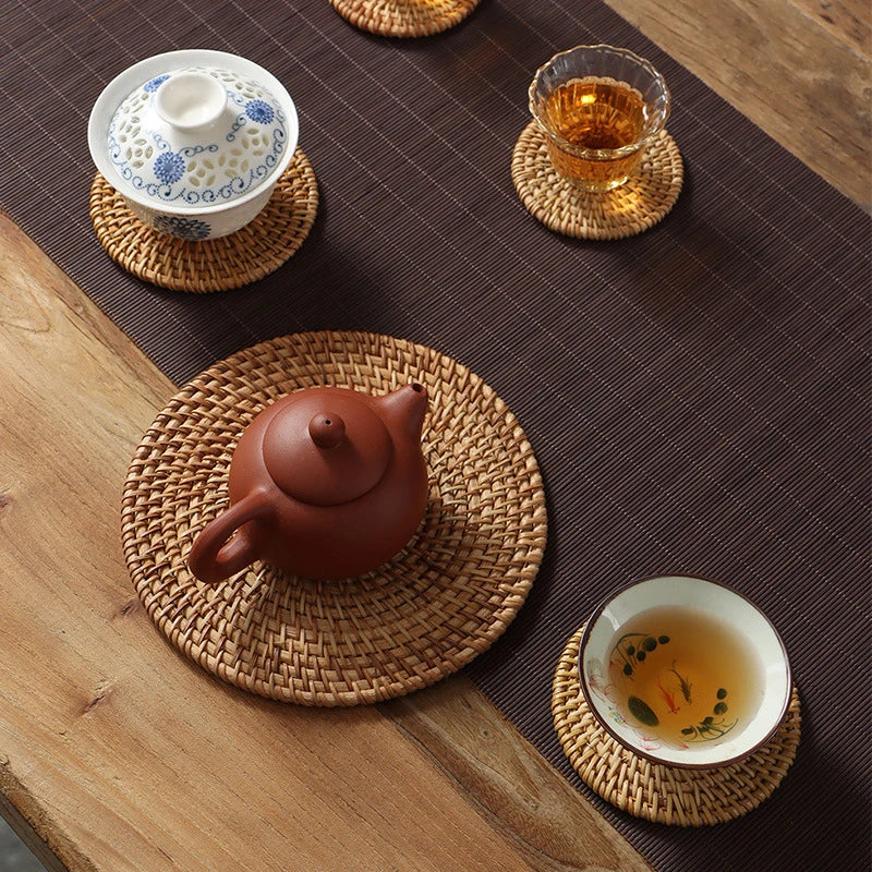 Zerolife-Natural Woven Rattan Cup Coaster, Drink Mug, Pot, Tea, Coffee Placemat, Handmade, Kitchen Accessories