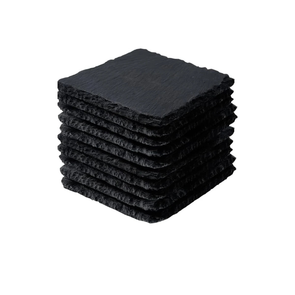 8pcs Slate Coasters Bulk - 4 Inch Square, Round, and Hexagon Handmade Black Stone Blanks for Laser Engraving and Home Decor
