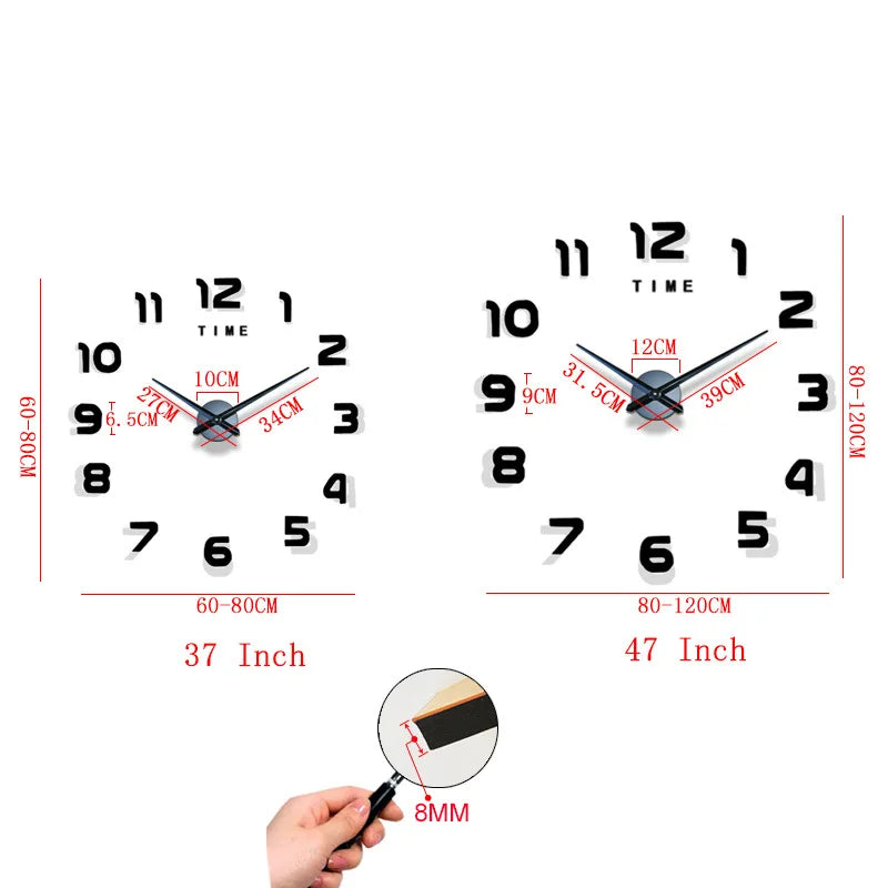2026 Modern Design Large Wall Clock 3D DIY Quartz Clocks Fashion Watches Acrylic Mirror Stickers Living Room Home Decor Horloge