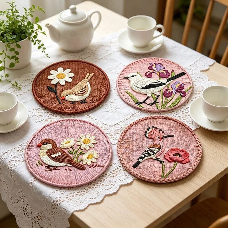 4PCS Chinese Diatom Mud Braided Coasters Heat Resistant Round Placemats Non Slip for Kitchen Tea Coffee Home