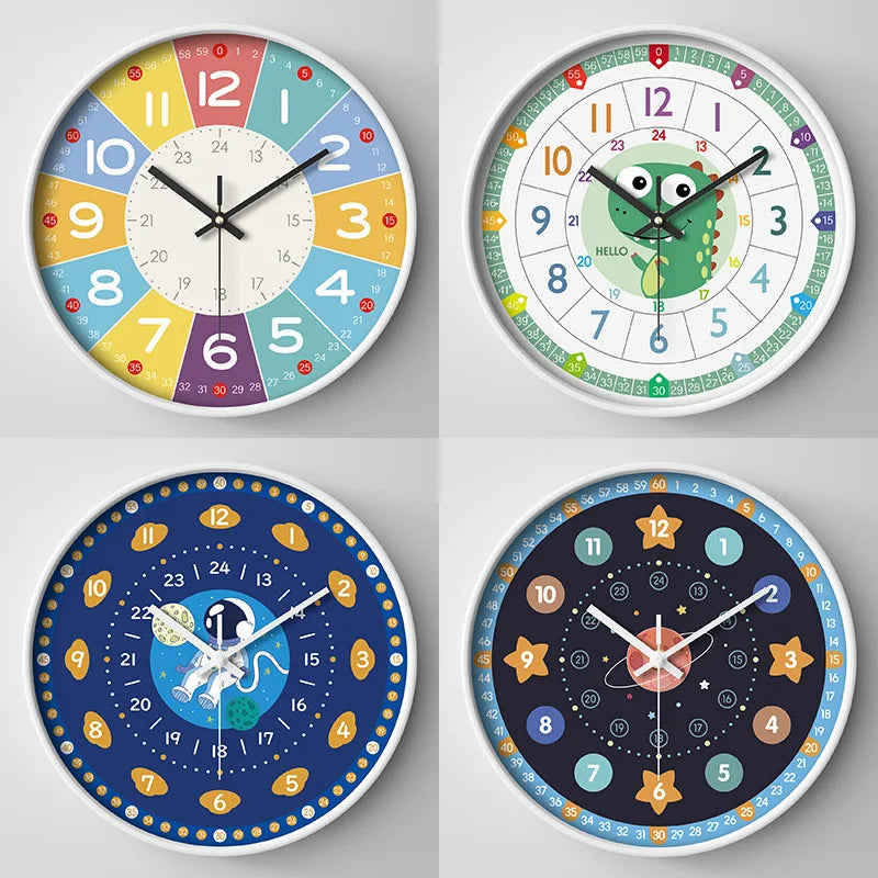 Silent Teaching Time Clock for Kids 8-Inch Kids Room Wall Decor Analog Clock Non Ticking Telling Time Teaching Wall Clock