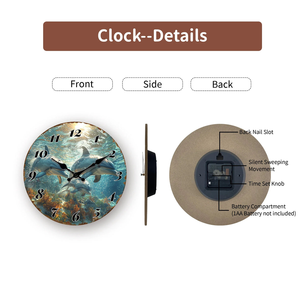 Underwater Dolphins Wall Clock Ocean Life Theme