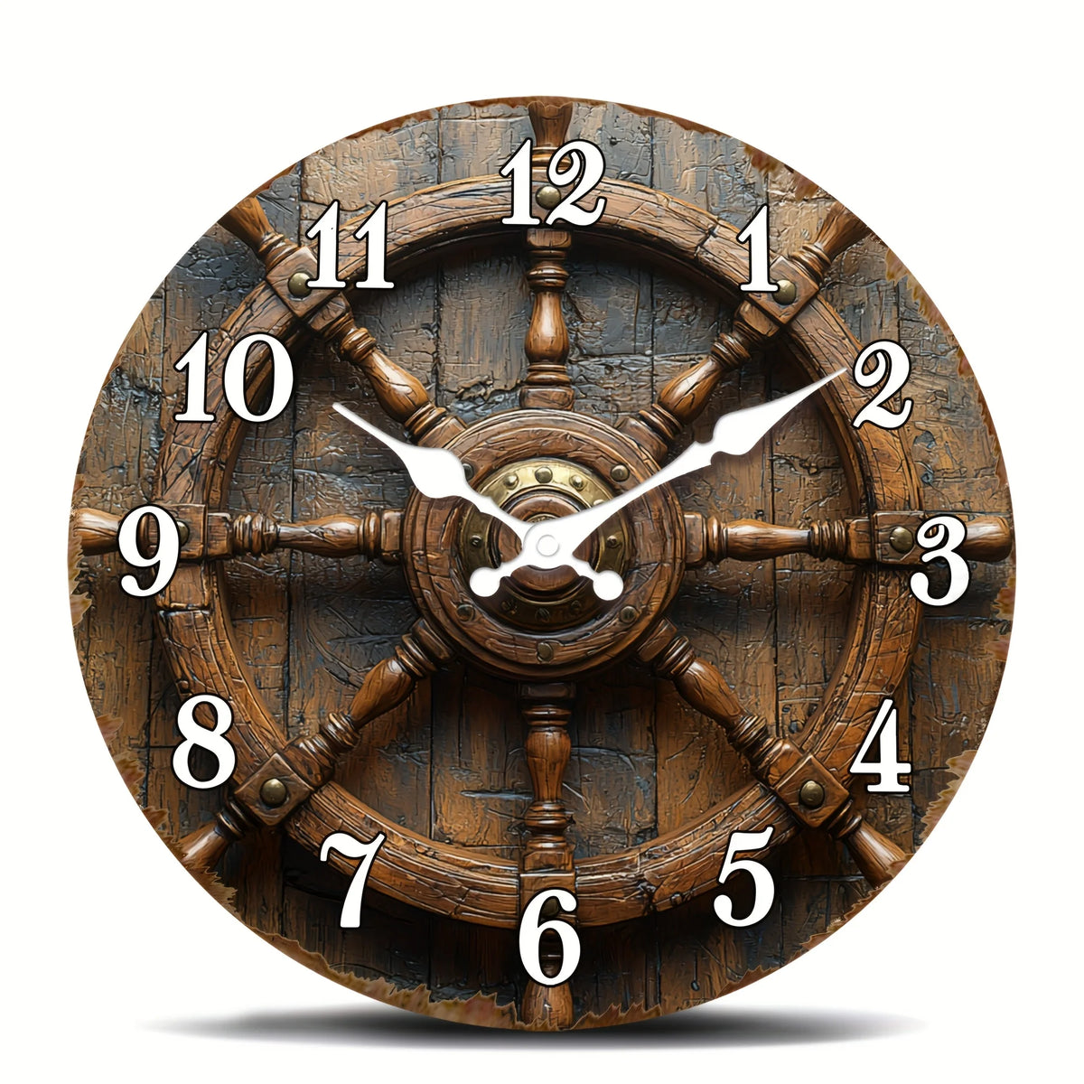 1pc Wooden Wall Clock Retro Style Nautical Wooden Ship Wheel Clock Round Silent Clock for Living Room, Dining Room, Kitchen, Bedroom, Office Thanksgiving, Christmas Decoration, Ideal Birthday Gift (AA Batteries Not Included)