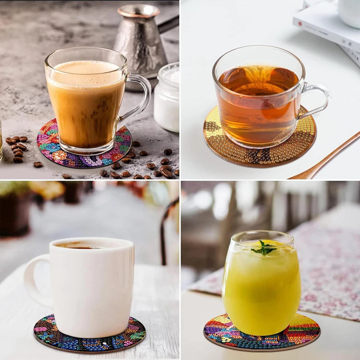 8 Pieces/Set of Diamond Painted Elephant Patterns, DIY Coasters with Brackets, Non Slip Beverage Coasters, Mosaic Production