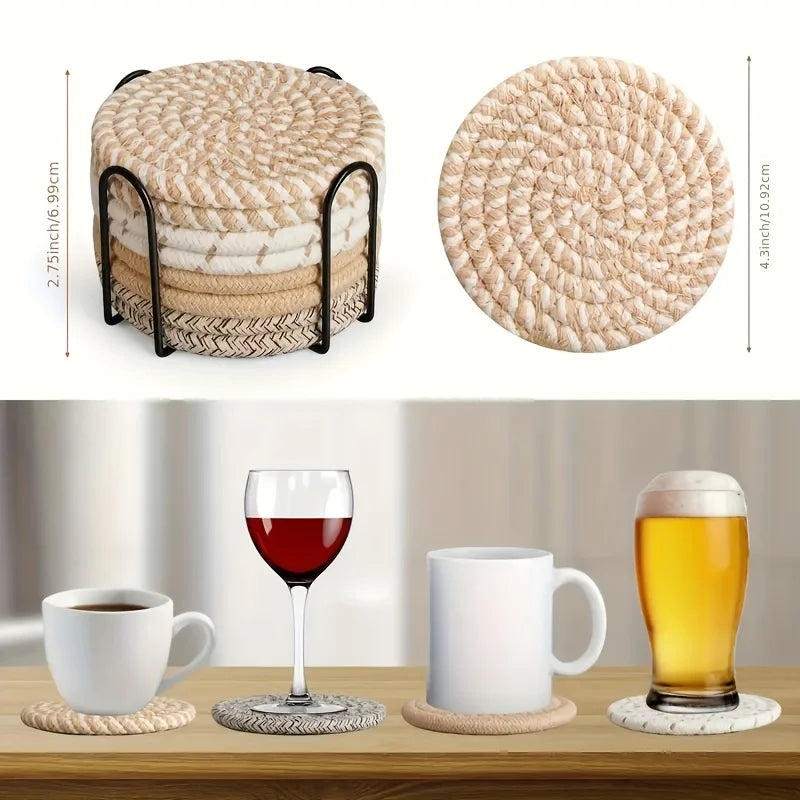 4/8 PCS Set Absorbent Coasters for Drinks, Minimalist Cotton Woven Coasters Coffee Table Decor Boho Cute Cup Coasters