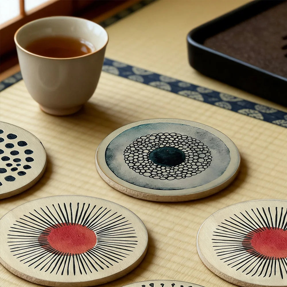 Art Design Coaster Set 6 Pcs Heat Resistant Non-Slip Drink Coasters for Home Office Cafe Decor
