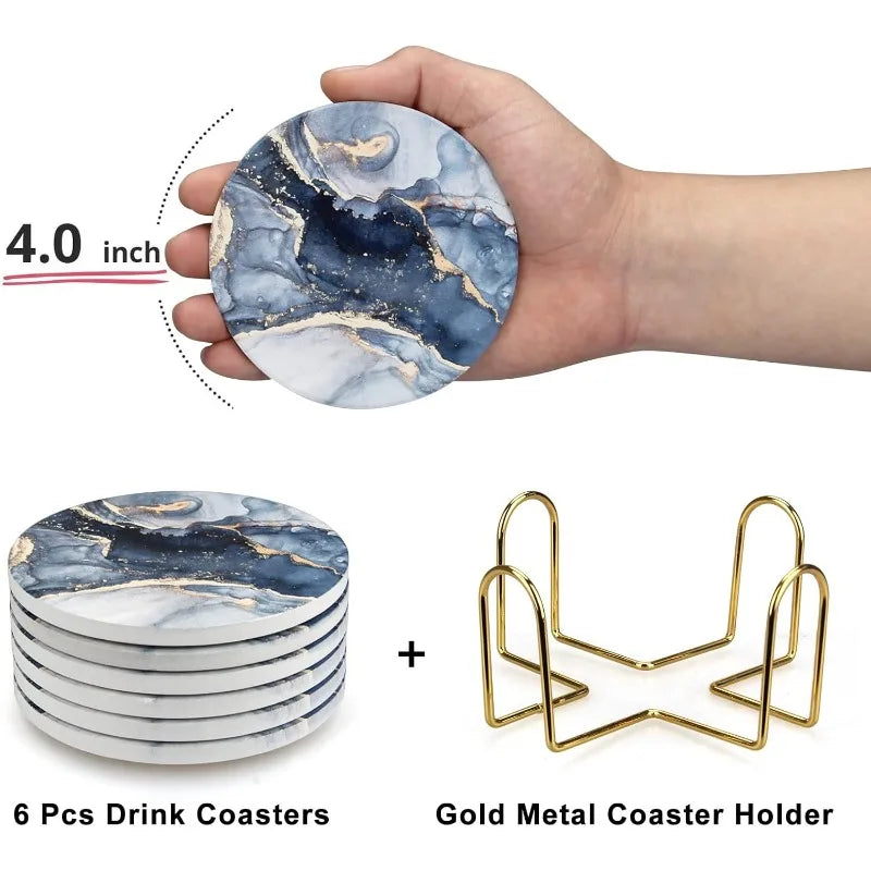 6Pcs Cup Mat Coaster Blue Marble Pattern Acrylic Cup Drink Mat Plate Rug Mug Pad Coasters for Mugs and Cups Table Decoration-new