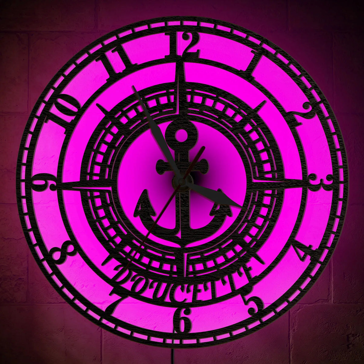 Custom Name Nautical Anchor Compass Wall Clock For Coastal Nautical Home Cabin Color Changing RGB LED Night Light Wall Clock