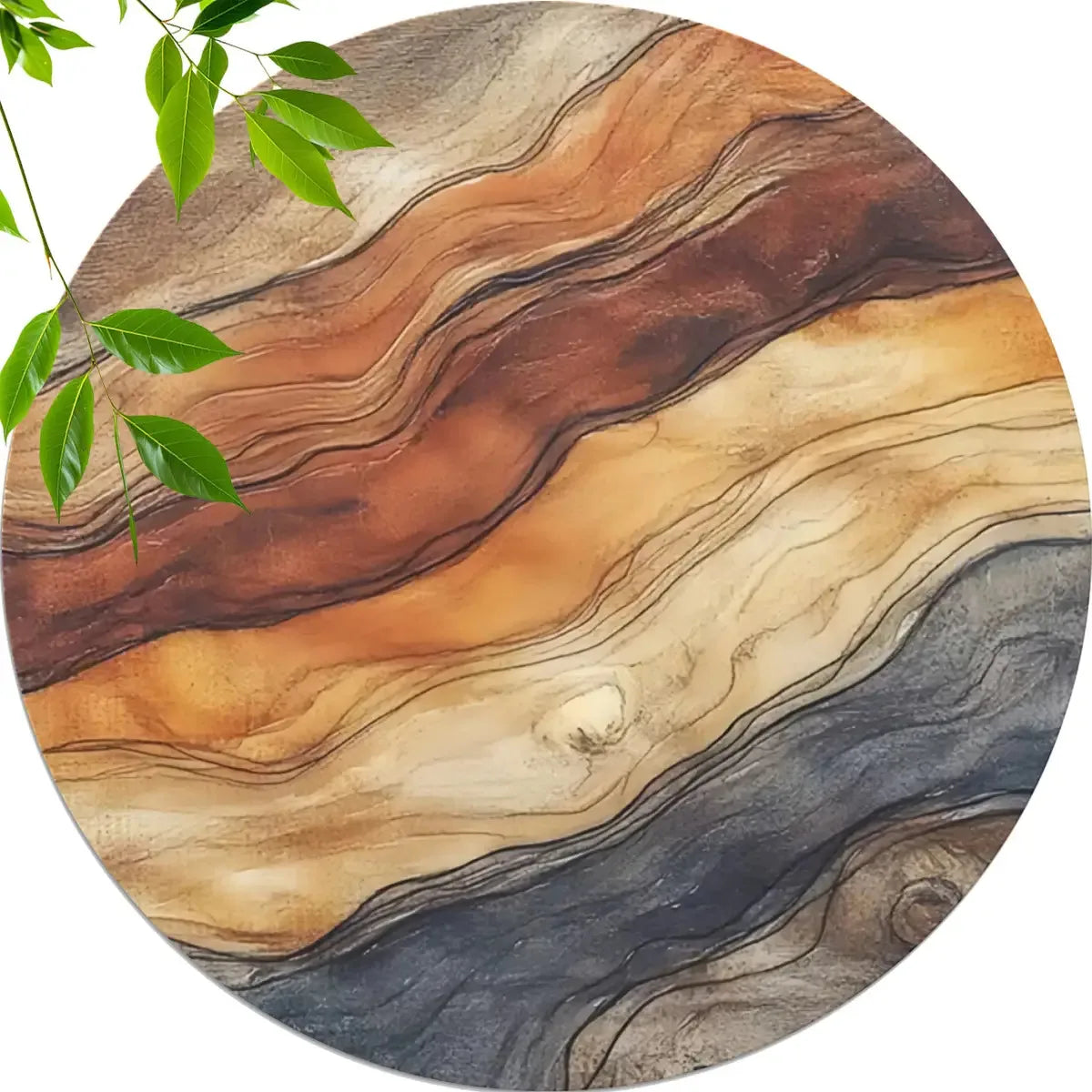 4in Exquisite Marble-Patterned Wooden Decorative Cup 2D Flat Coasters Heat-Resistant Anti-Slip Wood Grain Tabletop Protection