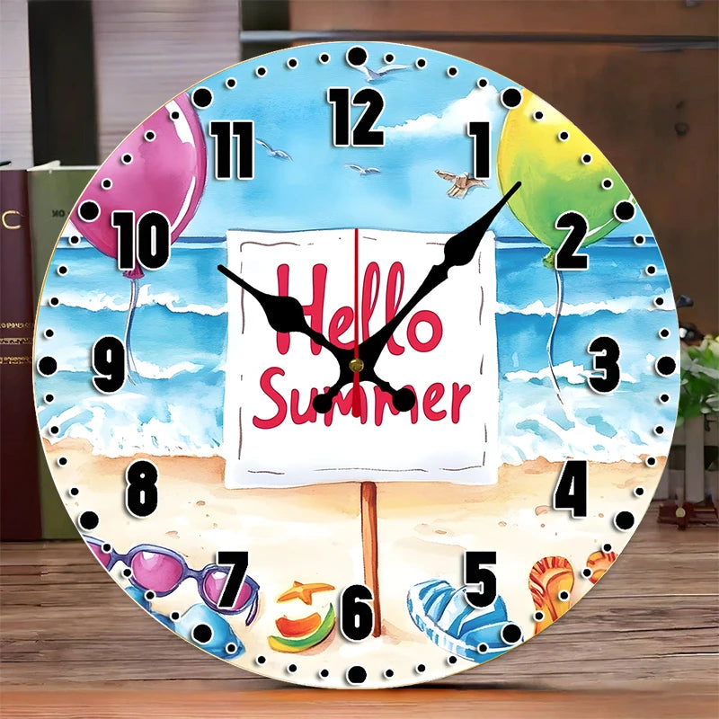 Multi Style Beach Wooden Round Silent Hanging Wall Clock,Suitable For Living Room,Office,Study Room,Bedroom,Home Decoration
